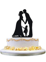 Load image into Gallery viewer, Silhouette Wedding Cake Topper | Groom Kiss Bride with Little Girl Daughter - CHARMERRY