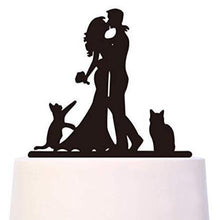 Load image into Gallery viewer, Silhouette Bride and Groom Cake Topper with  Cats | Pet Cake Topper
