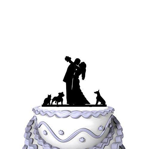 Romantic Wedding Cake Topper 2 Dog & 1 Cat (Kissing Bride and Groom ...