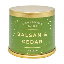 Load image into Gallery viewer, Illume Noble Holiday Collection Balsam & Cedar Demi Vanity Tin, 3 oz Candle - CHARMERRY