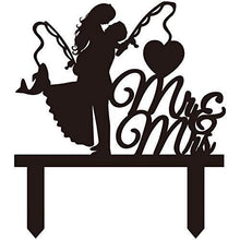 Load image into Gallery viewer, Fishing Wedding Cake Topper | Bride and Groom Embrace with MR & MRS
