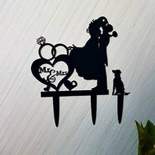 Load image into Gallery viewer, Bride and Groom with Dog  | Silhouette Pet Cake Topper | Wedding Couple Kissing