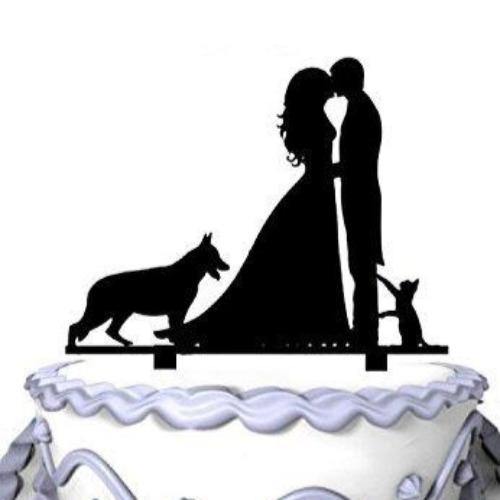 Bride and Groom With Dog & Little Cat | Wedding Custom Cake Topper | Pet Cake Topper