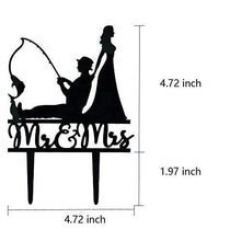 Load image into Gallery viewer, Black Fishing Wedding Cake Topper | Mr. & Mrs. Wedding Cake Topper | Fishing Theme