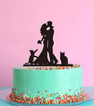 Load image into Gallery viewer, Silhouette Bride and Groom Cake Topper with  Cats | Pet Cake Topper