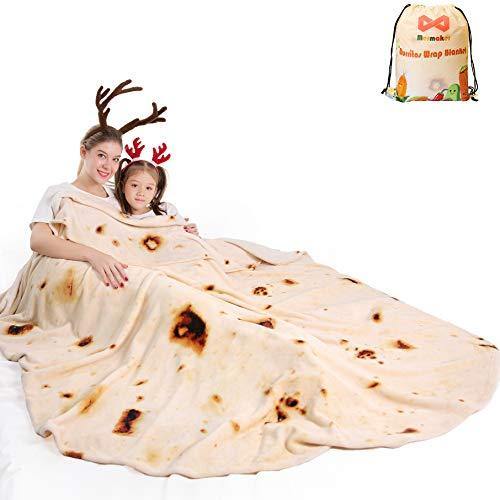 mermaker Burritos Tortilla Blanket 2.0 Double Sided 71 inches for Adult and Kids, Giant Funny Realistic Food Throw Blanket, 285 GSM Novelty Soft Flannel Taco Blanket (Yellow Blanket-Double Sided) - CHARMERRY