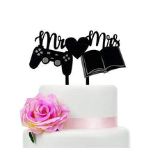 Load image into Gallery viewer, Mr. & Mrs. Wedding Cake Topper | Romantic Wedding Cake Topper | Game Console and Book Cake Topper