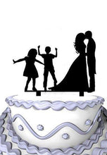 Load image into Gallery viewer, Family Wedding Cake Topper with Children | Bride, Groom, Son and Daughter (2 Kids) - CHARMERRY