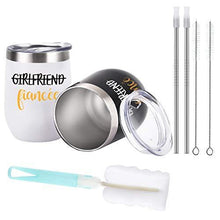 Load image into Gallery viewer, Couple Stainless Steel Wine Tumbler With Lid Set of 2 | Black and White | Gift Idea for Engagement, Fiancé - CHARMERRY