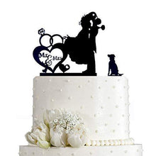 Load image into Gallery viewer, Bride and Groom with Dog  | Silhouette Pet Cake Topper | Wedding Couple Kissing