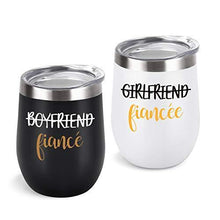 Load image into Gallery viewer, Couple Stainless Steel Wine Tumbler With Lid Set of 2 | Black and White | Gift Idea for Engagement, Fiancé - CHARMERRY