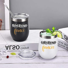 Load image into Gallery viewer, Couple Stainless Steel Wine Tumbler With Lid Set of 2 | Black and White | Gift Idea for Engagement, Fiancé - CHARMERRY