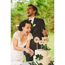 Load image into Gallery viewer, Rustic Wedding Cake Topper with Bark | Mr. and Mrs. Cake Topper