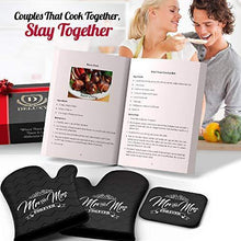 Load image into Gallery viewer, Mr. and Mrs. Aprons with Romantic Recipe Book, Oven Mitts & Pot Holder | Gift Idea for Bridal Shower, Bride, Engagement and Wedding - CHARMERRY