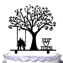 Load image into Gallery viewer, Groom and Bride Together Under the Tree Silhouette  | Wedding Cake Topper with Script