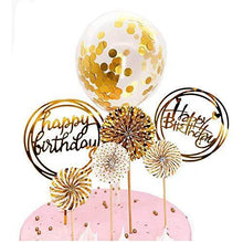 Load image into Gallery viewer, Happy Birthday Cake Toppers | Happy Birthday Golden Cupcake Topper