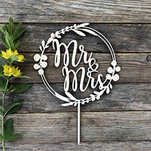 Load image into Gallery viewer, Mr. and Mrs. Floral Wedding Cake Topper | Wreath