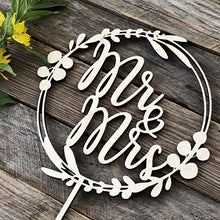 Load image into Gallery viewer, Mr. and Mrs. Floral Wedding Cake Topper | Wreath