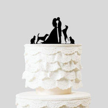 Load image into Gallery viewer, Kissing Lovers Bride and Groom Wedding Cake Topper | Silhouette Topper Two Dogs & Cats