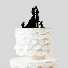 Load image into Gallery viewer, Silhouette Wedding Cake Topper with Two Pet Cats