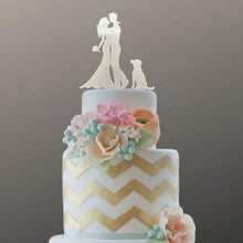 Load image into Gallery viewer, Family Cake Topper Bride & Groom with One Dog | Wedding Anniversary