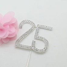 Load image into Gallery viewer, 25 Number Crystal Rhinestone /25th Anniversary Cake Topper (FAUX Diamond /Silver Diamante) - CHARMERRY