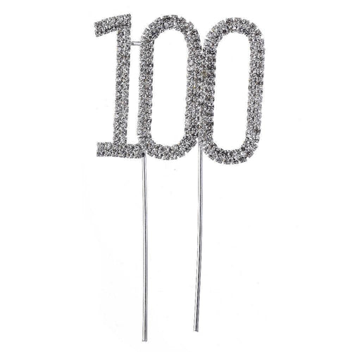 100 Number Crystal Rhinestone /100th Anniversary Cake Topper (FAUX Diamond Diamante) - CHARMERRY
