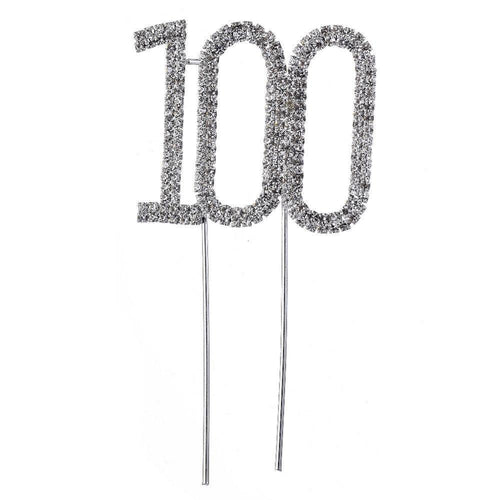 100 Number Crystal Rhinestone /100th Anniversary Cake Topper (FAUX Diamond Diamante) - CHARMERRY