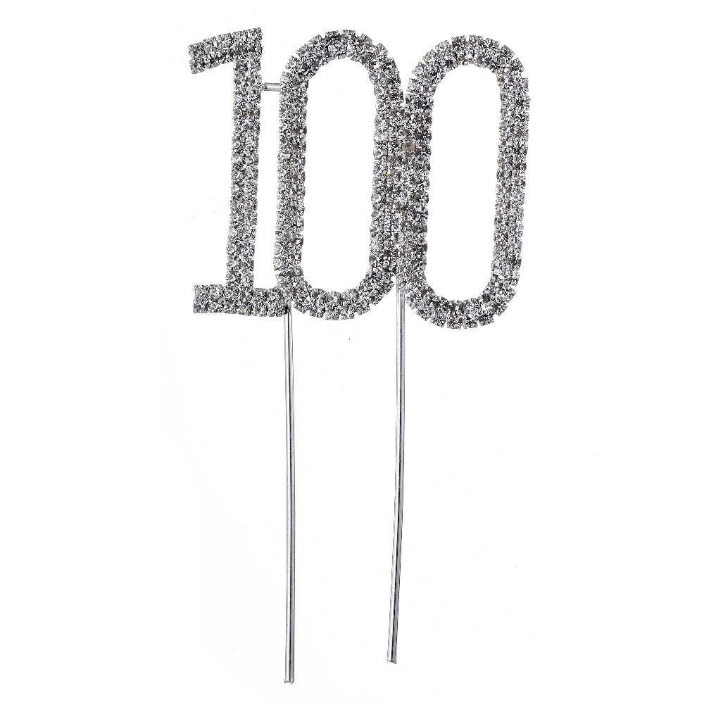 100 Number Crystal Rhinestone /100th Anniversary Cake Topper (FAUX Diamond Diamante) - CHARMERRY