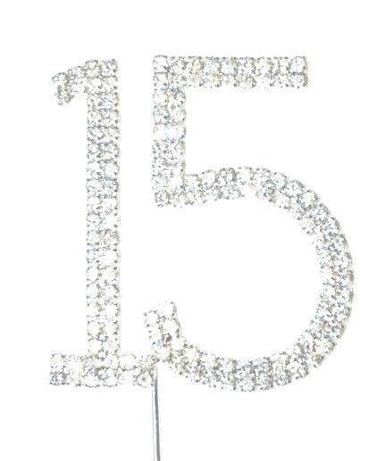 15 Fifteen Number Crystal Rhinestone /15th Anniversary Cake Topper (FAUX Diamond Diamante) - CHARMERRY