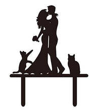 Load image into Gallery viewer, Silhouette Bride and Groom Cake Topper with  Cats | Pet Cake Topper
