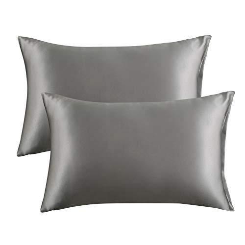 Bedsure Satin Pillowcase for Hair and Skin, 2-Pack - Standard Size Pillow Cases | Satin Pillow Covers with Envelope Closure, Dark Grey - CHARMERRY