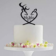 Load image into Gallery viewer, LOVENJOY Gift Boxed Deer Wedding Cake Topper | Buck and Doe, Mr and Mrs (Black) - CHARMERRY
