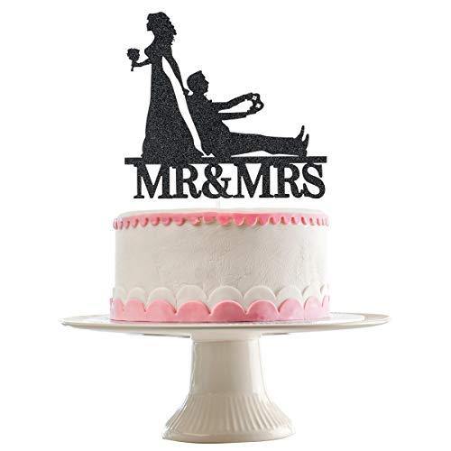 Mr. & Mrs. Cake Topper | Black Glittery Wedding Cake Topper