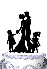 Load image into Gallery viewer, Family Cake Topper Silhouette Bride and Groom Kissing With Two Girls - CHARMERRY
