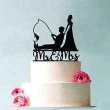 Load image into Gallery viewer, Black Fishing Wedding Cake Topper | Mr. &amp; Mrs. Wedding Cake Topper | Fishing Theme 

