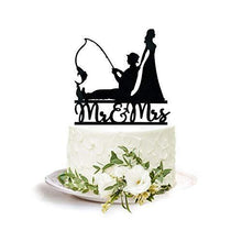 Load image into Gallery viewer, Black Fishing Wedding Cake Topper | Mr. &amp; Mrs. Wedding Cake Topper | Fishing Theme 
