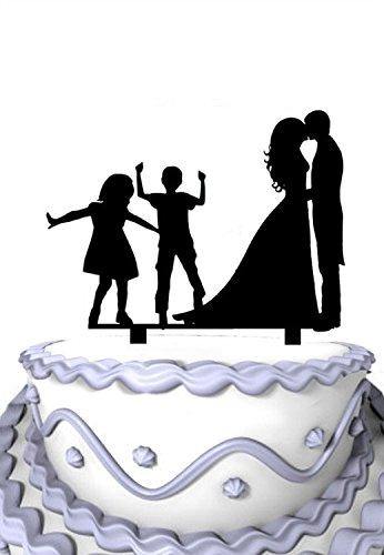 Family Wedding Cake Topper with Children | Bride, Groom, Son and Daughter (2 Kids) - CHARMERRY