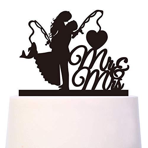 Fishing Wedding Cake Topper | Bride and Groom Embrace with MR & MRS