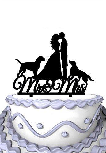 Wedding Cake Topper with Dogs (Kissing Groom and Bride with Pets ...