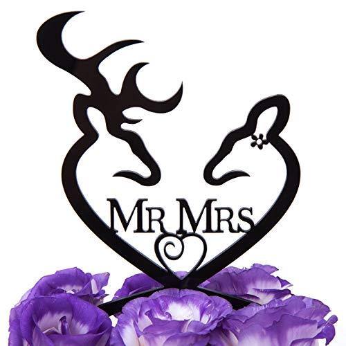 LOVENJOY Gift Boxed Deer Wedding Cake Topper | Buck and Doe, Mr and Mrs (Black) - CHARMERRY