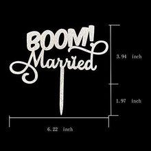 Load image into Gallery viewer, Boom! Married Wedding Cake Topper | Silver Glitter Funny Cake Topper | Quirky, Nerdy Cake Topper
