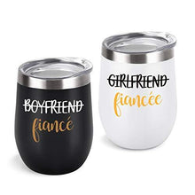 Load image into Gallery viewer, Couple Stainless Steel Wine Tumbler With Lid Set of 2 | Black and White | Gift Idea for Engagement, Fiancé - CHARMERRY
