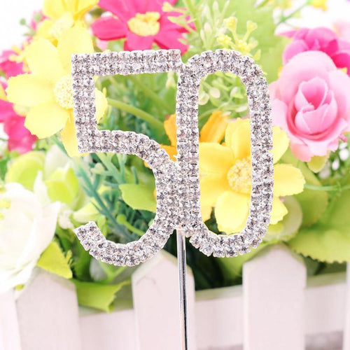 50 Fifty Number Crystal Rhinestone /50th Anniversary Cake Topper (FAUX Diamond Diamante) - CHARMERRY