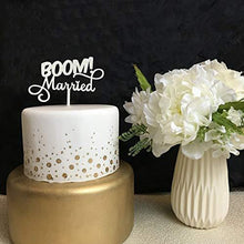 Load image into Gallery viewer, Boom! Married Wedding Cake Topper | Silver Glitter Funny Cake Topper | Quirky, Nerdy Cake Topper
