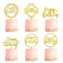 Load image into Gallery viewer, 6-Pack Gold Birthday Cake Topper Set, Double-Sided Glitter, Acrylic Happy Birthday Cake Toppers /Cupcake Toppers, Birthday Decorations for Children or Adults. - CHARMERRY
