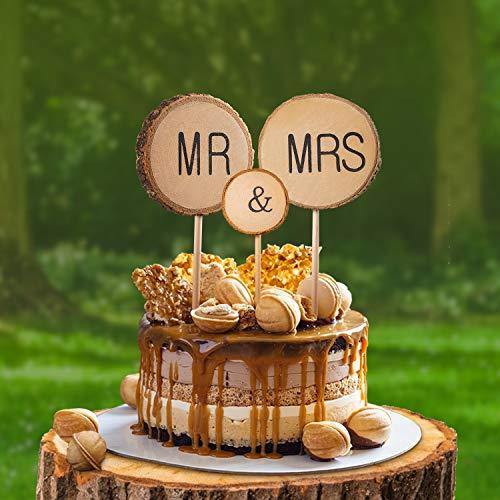 Rustic Wedding Cake Topper with Bark | Mr. and Mrs. Cake Topper 