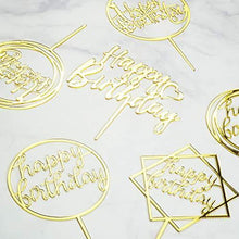 Load image into Gallery viewer, 6-Pack Gold Birthday Cake Topper Set, Double-Sided Glitter, Acrylic Happy Birthday Cake Toppers /Cupcake Toppers, Birthday Decorations for Children or Adults. - CHARMERRY
