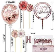 Load image into Gallery viewer, Rose Gold Cake Topper Decoration | Happy Birthday Candles, Banner, Confetti
