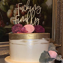 Load image into Gallery viewer, Funny Finally Wedding Cake Topper | Bridal Shower | Engagement | Antique Wood | Charmerry
